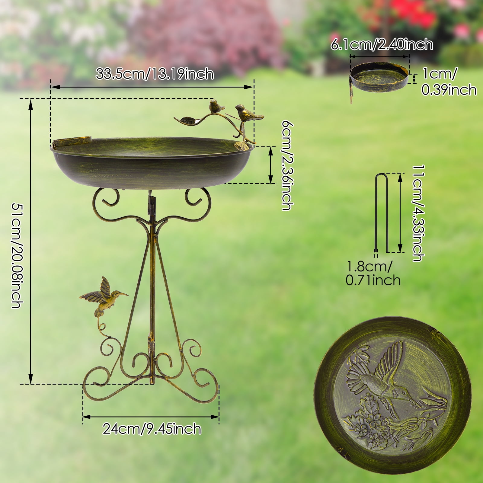 Threns 40" Metal Bird Bath for Outside,Vintage Freestanding Birdbaths & Birdfeeder,Bird Baths Feeder Bowl for Outdoors Garden Patio Yard Lawn Decor