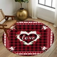 thumbnail image 3 of Valentine's Day Washable Round Area Rug 8 ft, Love Heart Black Red Buffalo Plaid , Soft Non Slip Rugs Stain Repellent Indoor Felt Carpet for Living Dining Room Bedroom Home Office, 3 of 9