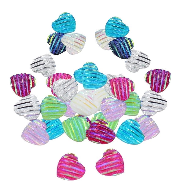 50 piezas de cabujones de resina con purpurina y parte trasera plana de corazón Multi-Color AB