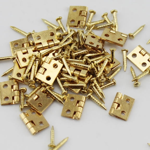 SPRING PARK 20Pcs Mini Metal Hinges with Nails DIY Miniature Furniture Dollhouse Accessory