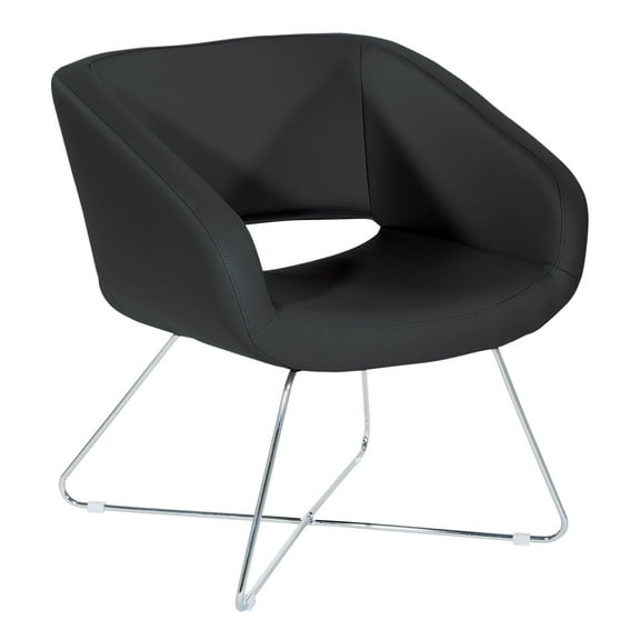 Lounge Chair in Black Faux Leather with Chrome Base