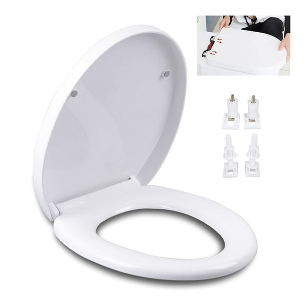 Asiento de inodoro, Asiento de inodoro de plástico universal, Silencioso, Cierre lento, , Estante de asiento de inodoro en forma de O, Blanco