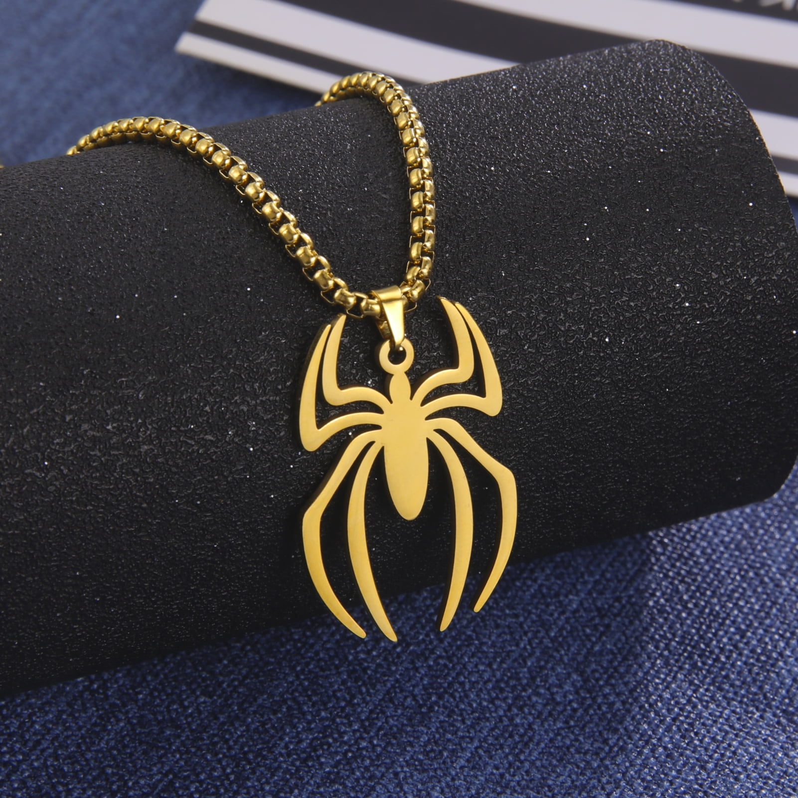 EUEAVAN Gold Spider Pendant Necklace Stainless Steel Box Chain Animal ...