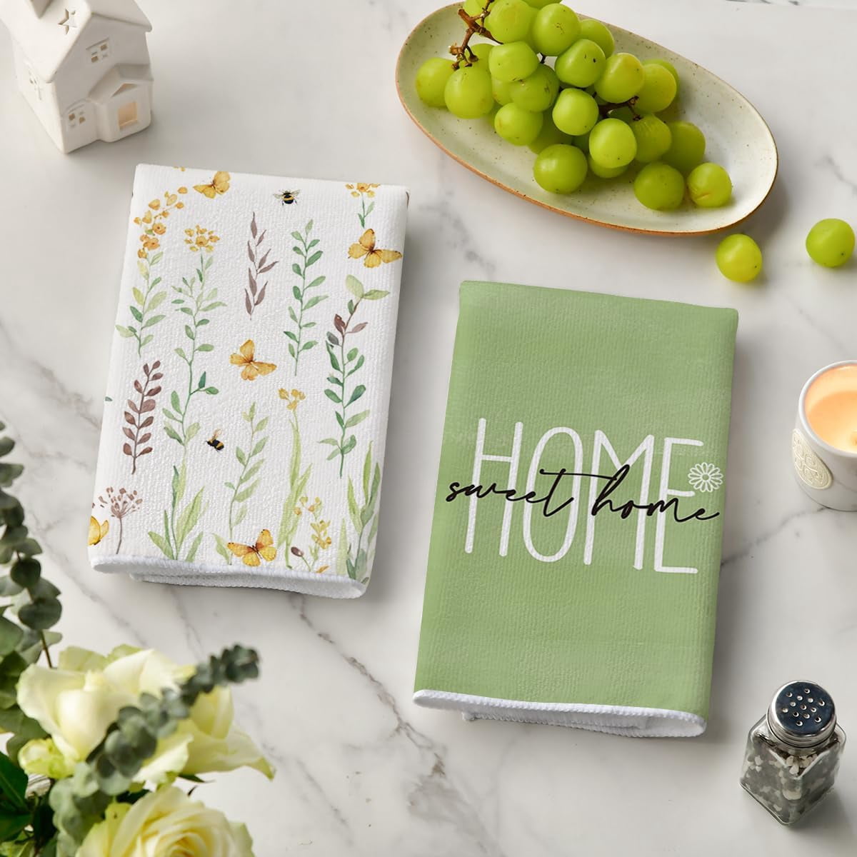 Flower Home Spring Kitchen Towels Dish Towels, 18x26 Inch Seasonal Decoration Hand Towels Set of 4