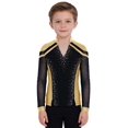 thumbnail image 1 of RUNQHUI Kids Boys Shiny Rhinestone Long Sleeve Figure Ice Skating Top Tees Performance Competition T-Shirts Gold 16, 1 of 5
