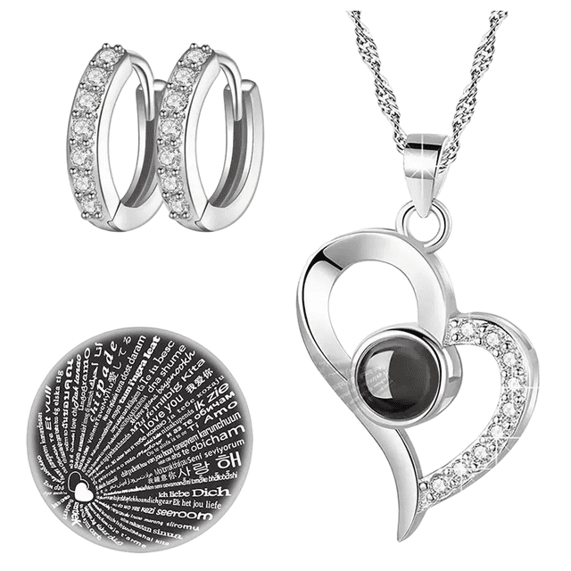 Juego de Pendientes y Collar Con Dije Te Amo de Corazon