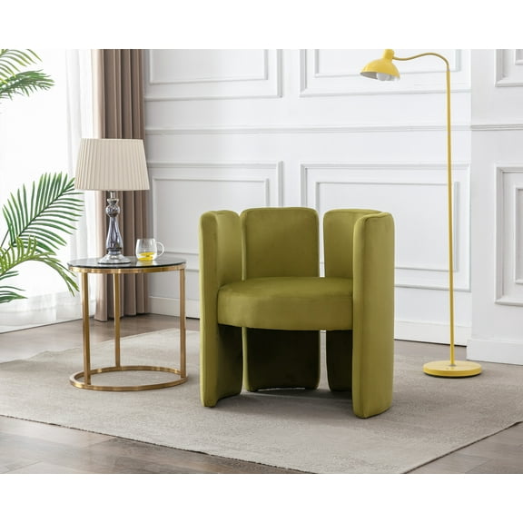 Guyou Modern Barrel Side Chair, Cute Upholstered Velvet Accent Chair with Back for Living Room Bedroom Children's Room Reception Room, Olive