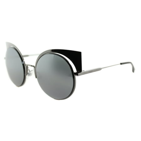 - Fendi FF 0177 KJ1 Eyeshine Dark Ruthenium Metal Cat-Eye Black Mirror Lens Sunglasses