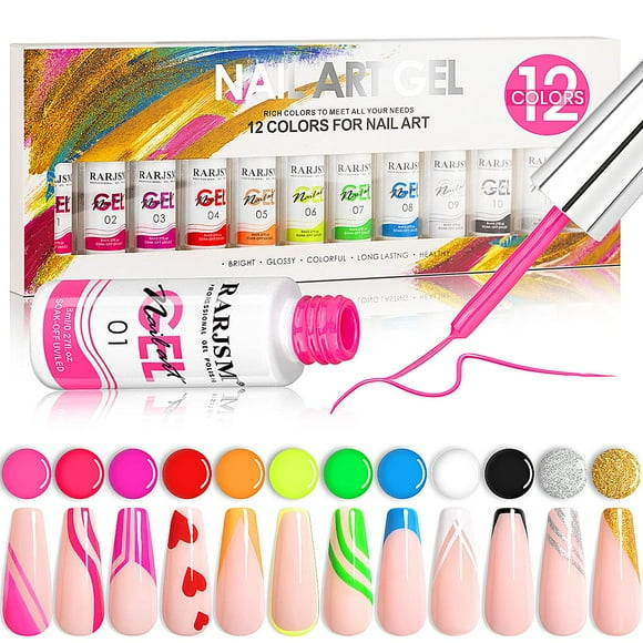 Set de esmaltes de uñas en gel RARJSM Painted Line Art, 12 colores, 8 ml