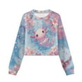 thumbnail image 4 of COEQINE Crop Top Sweatshirt for Girls, Long Sleeve Crewneck Fall Winter Pullover, Loose Fit Casual Top Outfits for Age 13-14 Years Old Kids, Axolotl Flower Pink Blue, 4 of 7