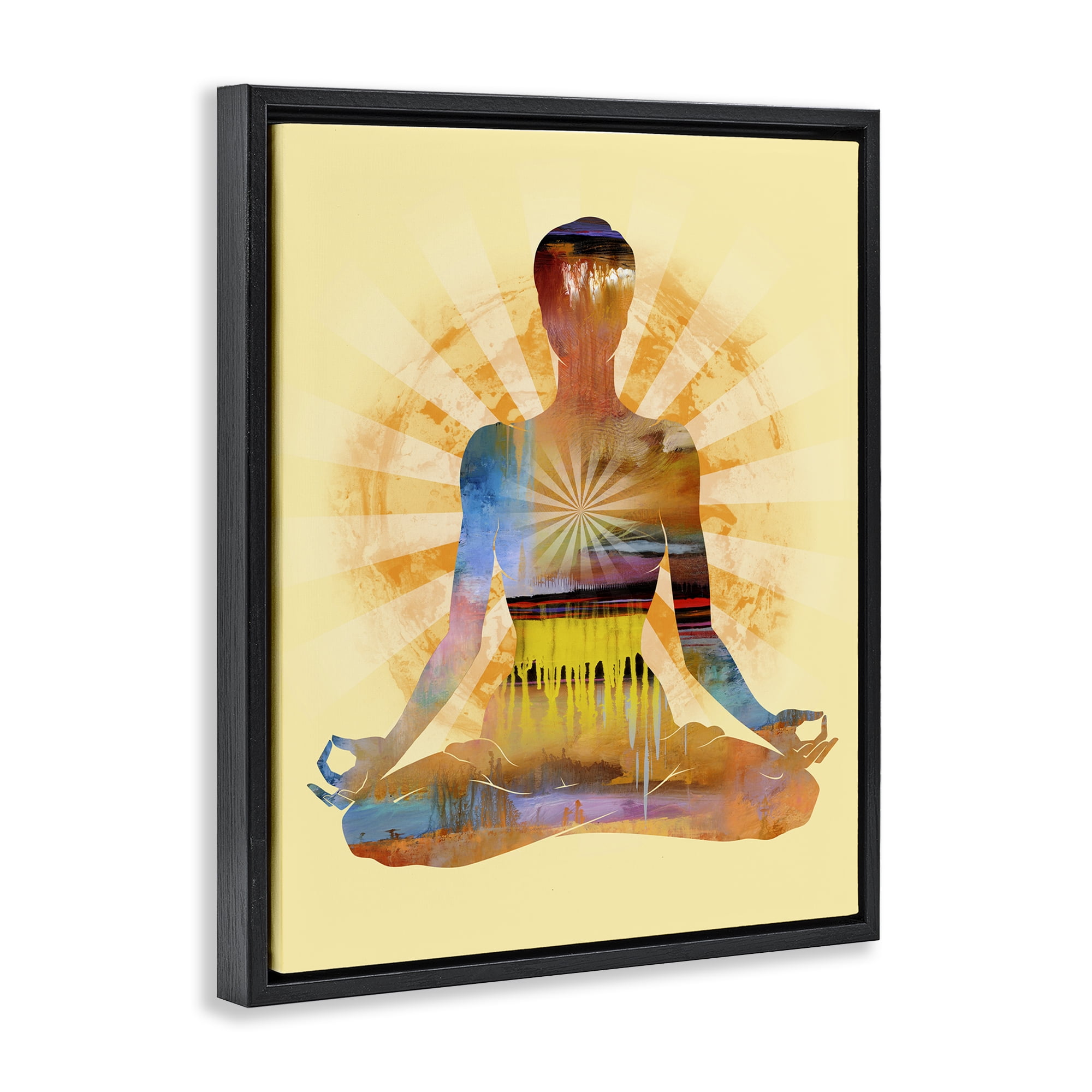 Stupell Industries Mindful Meditation Pose People Painting Black Floater Framed Canvas Art Print Wall Art, 25 x 31