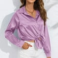 thumbnail image 4 of Ltctricy Women's Satin Blouses Long Sleeve Collared Tie Front Button down Shirts Dressy Casual Work Tops, 4 of 7