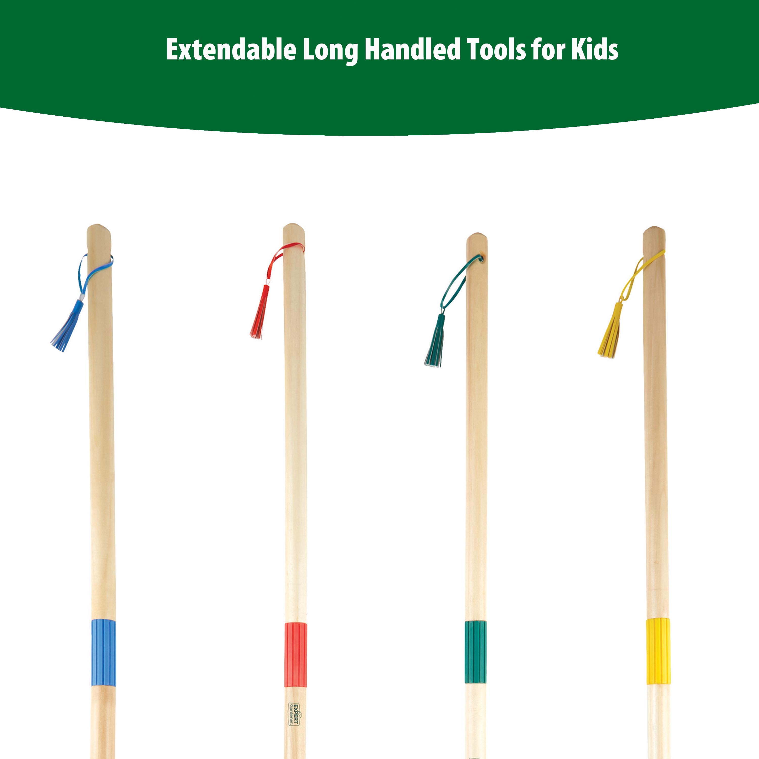 Expert Gardener 4-Piece Kids Long Handle Gardening Tool Set, Hoe, Bow Rake, Leaf Rake, Shovel