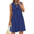 thumbnail image 2 of Hyknon Robes d'Été pour Femmes Mode Couleur Unie Col Rond Sans Manches Robes Plissées Fluides Amples Sans Manches avec Poches, 2 of 5