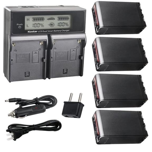 Kastar 4-Pack BP-U90 Battery and CH04 Dual Fast Charger Compatible with Sony PMW-100, PMW-150, PMW-150P, PMW-160, PMW-200, PMW-300, PMW-300K1, PMW-EX1, PMW-EX1R, PMW-EX3, PMW-EX3R, PMW-EX160 Camera