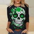 thumbnail image 1 of T-Shirt à Col Rond Imprimé de la Saint-Patrick pour Femmes, Manches Trois Quarts 3/4, Coupe Ample, 1 of 5