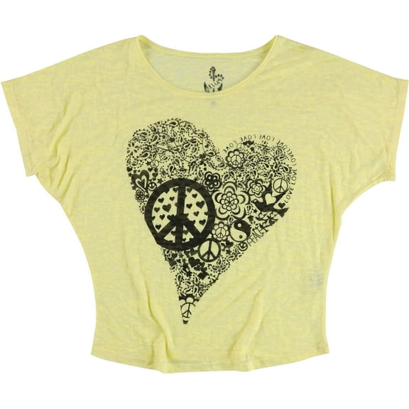 dELiA*s Womens Peace Heart Graphic T-Shirt, Yellow, Medium