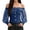 Dark Blue, variant on Women's Denim Shirt Off Shoulder Sheer Mesh Puff Long Sleeve Slim Fit Button Down Shirts Casual Elegant Denim Top Dark Blue 2XL