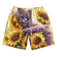 thumbnail image 2 of Honeii's Daisy Sunflower Lazy Cat Print Men's Casual Shorts with Drawstring，Swim Trunks Quick Dry Beach Shorts, 2 of 5
