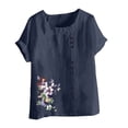 thumbnail image 4 of Blouses pour Femmes, Haut Décontracté en Lin Imprimé à Manches Courtes avec Boutons, 4 of 4
