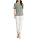 thumbnail image 2 of INSPIRAR CHIC Blusas de Mujer con Fruncidos Cuello Redondo de Manga Corta Espalda con Abertura Floral S Teal, 2 of 7
