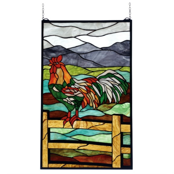 19"W X 31"H Rooster Stained Glass Window