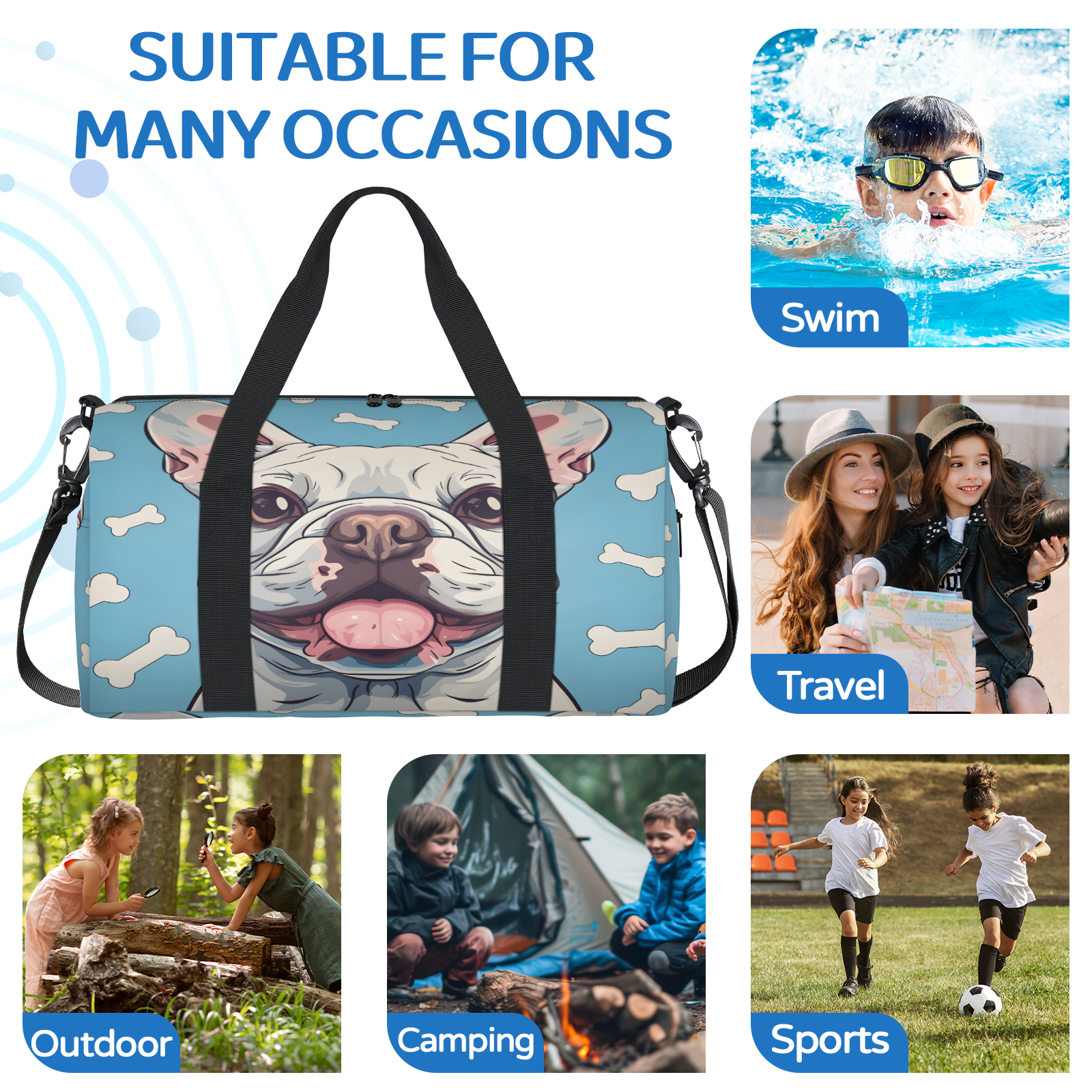 Herdesigns Dog Print Gym Bag for Women, Duffle Bag for Travel Sport, Animal Lightweight Waterproof Carry on Weekender Dance Yoga Workout Bags