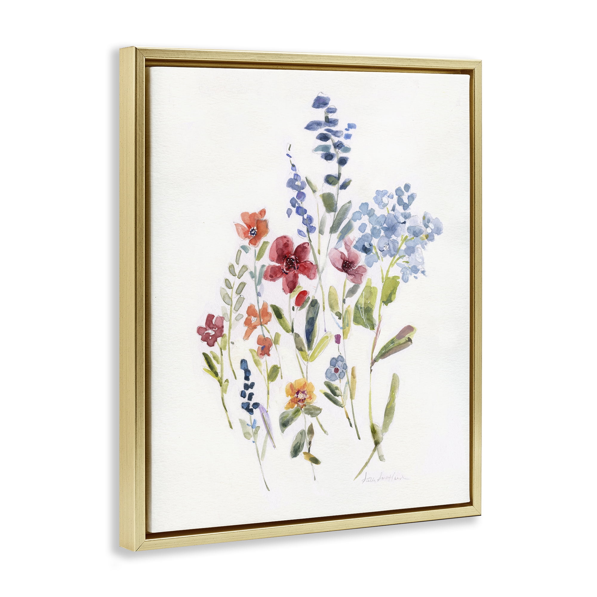 Stupell Industries Blooming Wildflower Buds Plants & Flowers Painting Gold Floater Framed Canvas Art Print Wall Art, 17 x 21