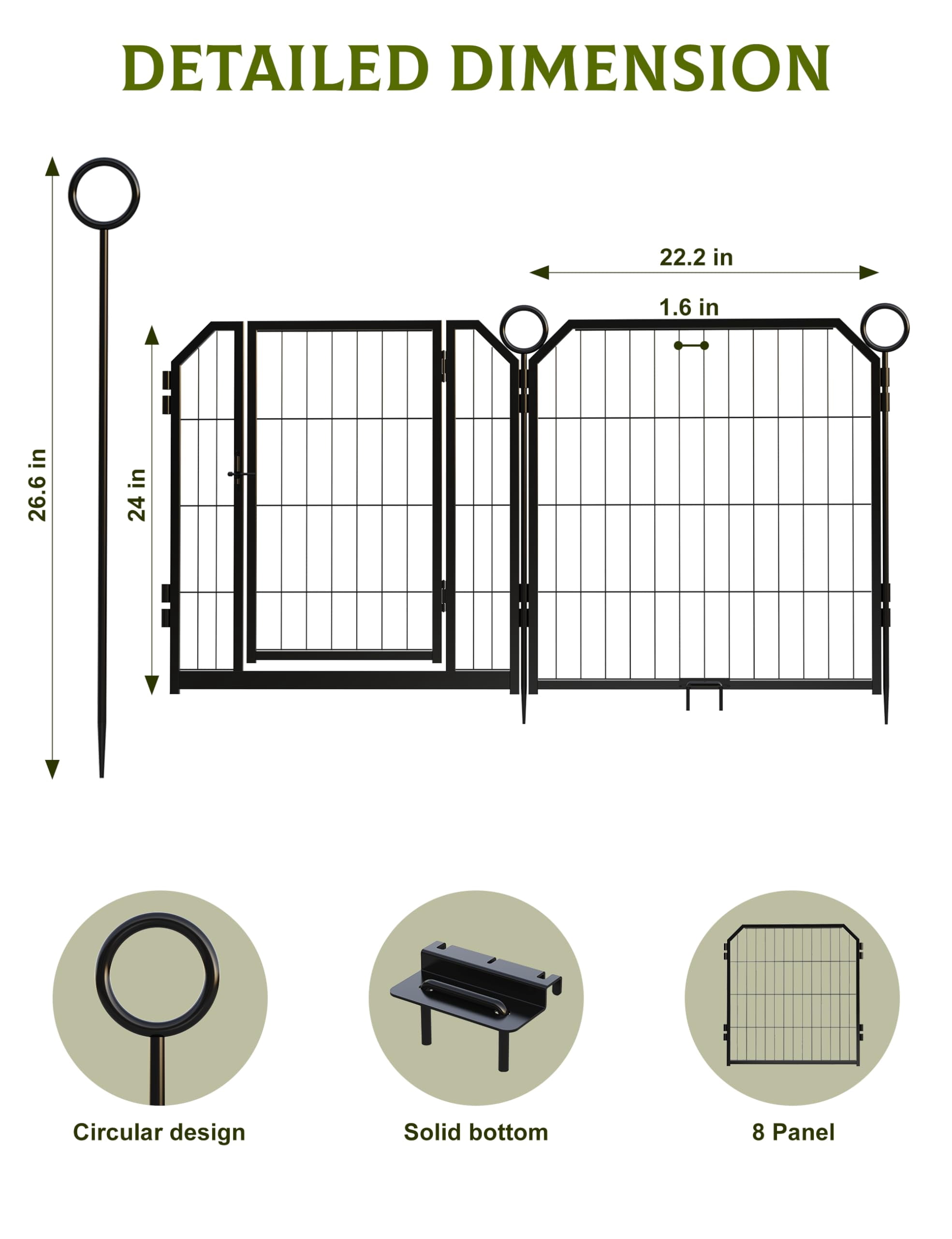 Riedhoff 16-Panel 24-Inch Anti-Rust Exercise Pen for Dogs & Cats with Gate, Black