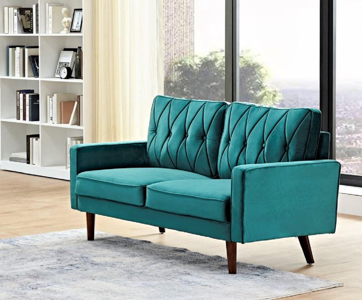 Uspridefurniture Tufted Cushion Back 57.5 Wide Loveseat, Green Velvet