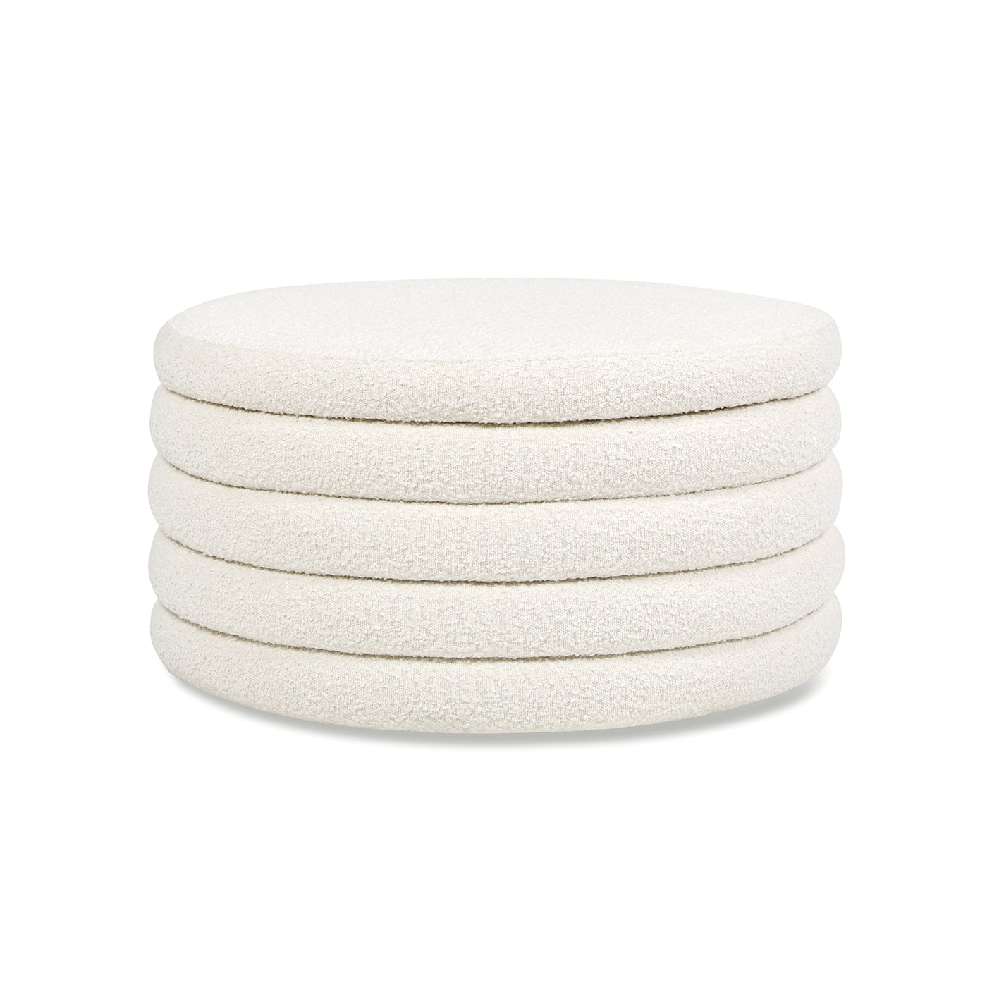 Fuji 36" Round Upholstered Storage Cocktail Ottoman Ivory White Boucle