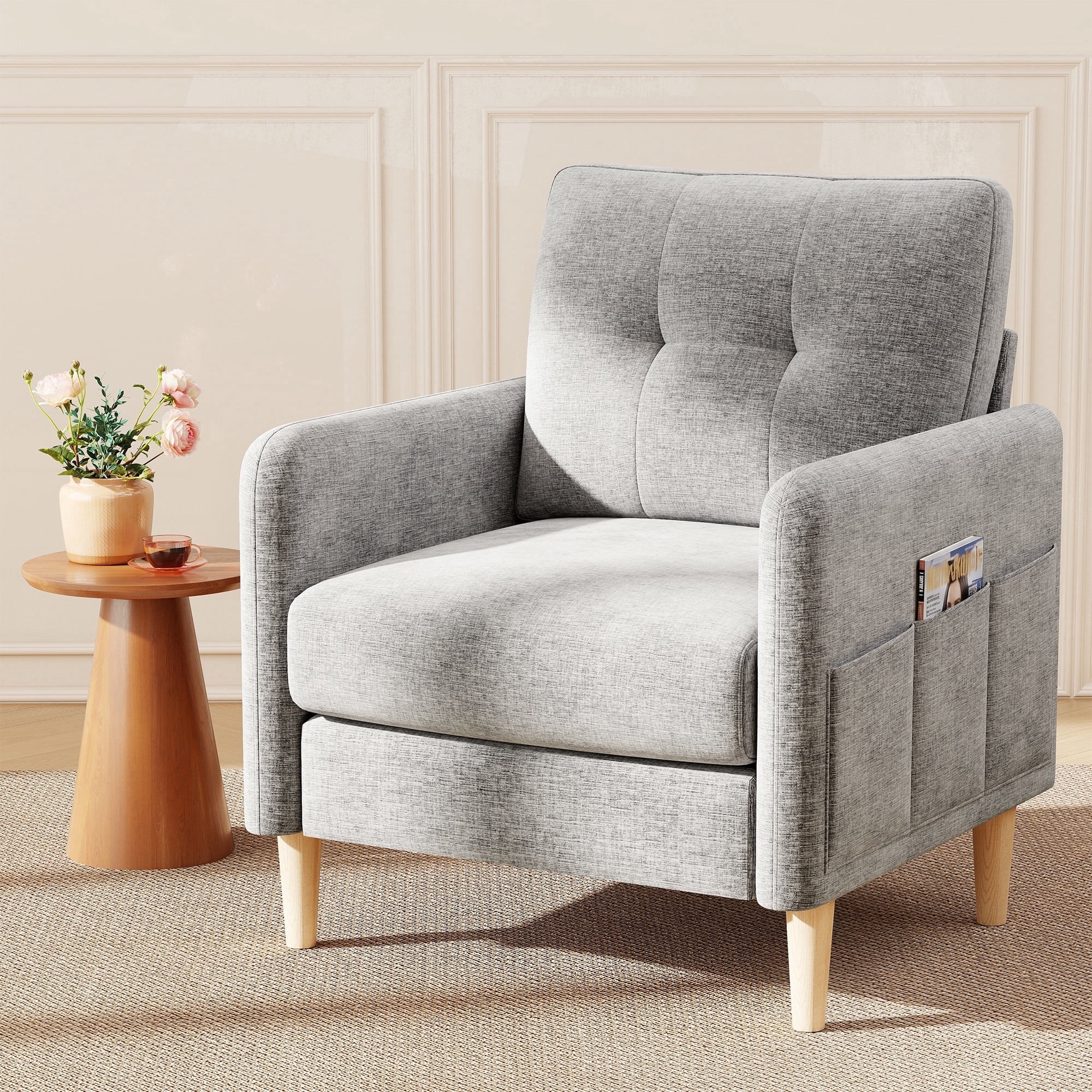 BedLuxury 31’’ High Back Accent Chair with Thick Cushion,Chenille sofa with Supportive Armrests for Living Room and Small Spaces,Grey