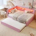 thumbnail image 3 of Generic Upholstered Full Size Platform Bed with USB Ports and LED Belt, With Trundle, Pink, 3 of 9