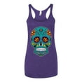 thumbnail image 2 of Wild Bobby Day Of The Dead Sugar Skull Pop Culture Women Tri-Blend Racerback Tank Top, Purple Rush, Small, 2 of 5