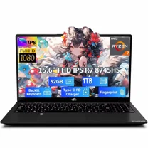 15.6" IPS FHD-Gaming-Laptop, AMD Ryzen 7 8745HS 32GB DDR5 RAM 1TB SSD (up to 4.9GHz) Radeon 780M Graphics Business Computer with 100W Type-C Backlit Keyboard, Fingerprint USB-C 4.0