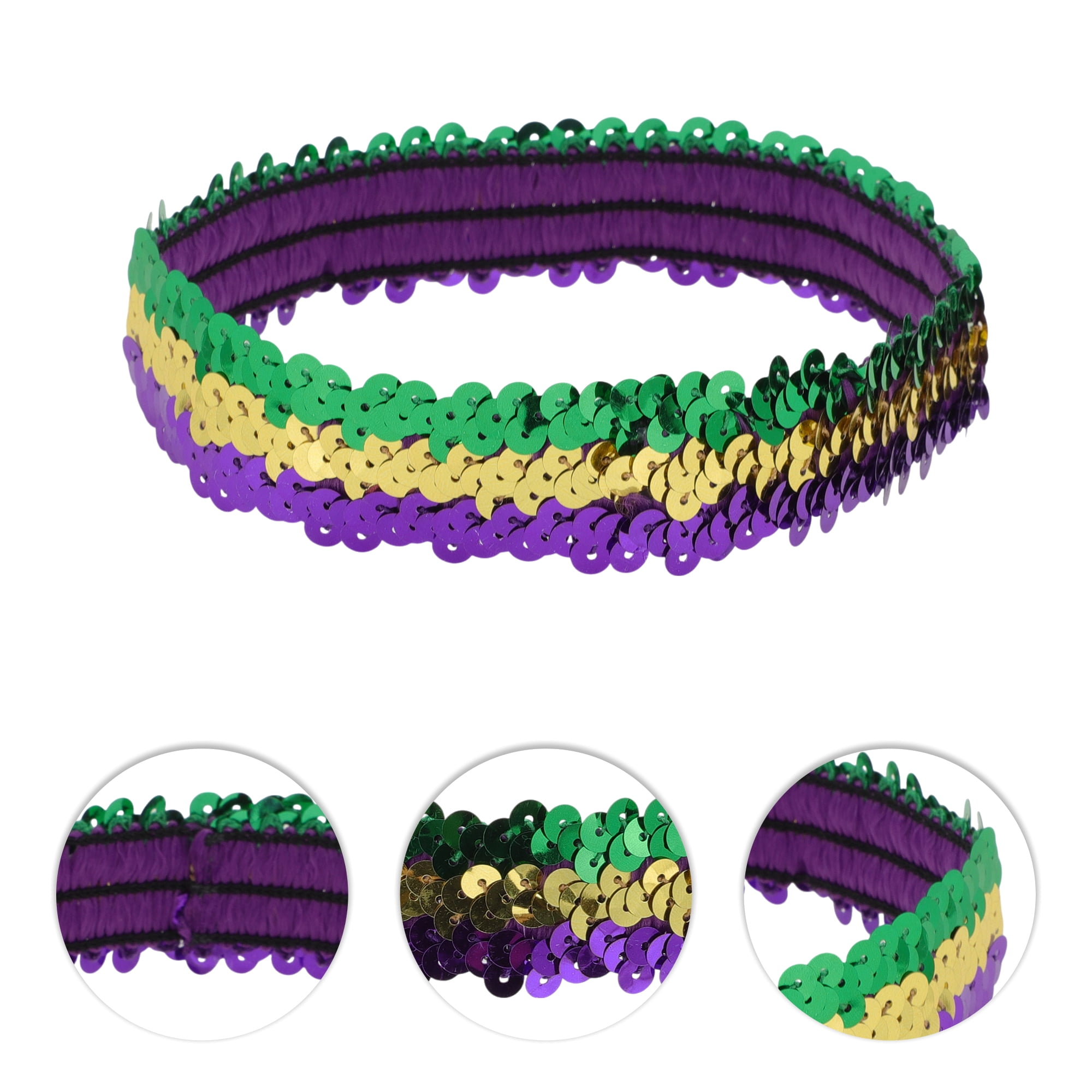 Unique Bargains Stretch Sequins Headbands 1 Pc Gold Tone Green Purple