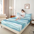 thumbnail image 5 of Feelyou Chic Stripes Ombre Twin Sheet Sets for Teens, Fashion Stripe Waves Twin Fitted Sheet, Blue Watercolor Art Flat Sheet, Ultra Soft Bedroom Decor, 3-Piece, 5 of 8