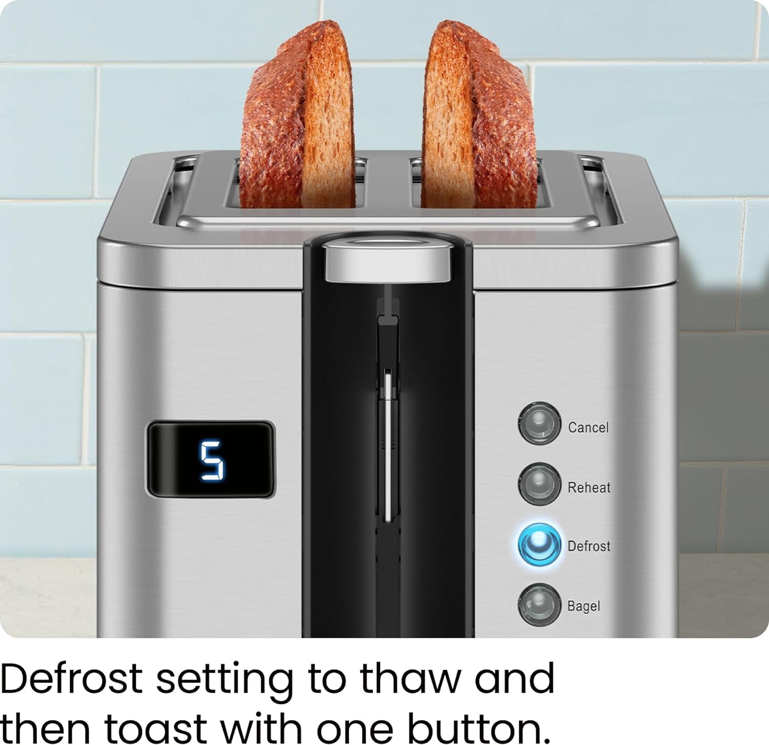 Chefman 2-Slice Digital Pop-Up Toaster w/ Bagel Sized Slots and Removable Crumb Tray - Stainless Steel