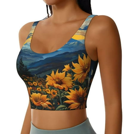 Picia Elegant Sunset Sunflower Sports Bra for Women Padded Strappy Sports Bras Medium Support Yoga Bra with Removable Cups Running Yoga Bra-Large