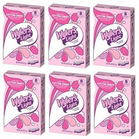 Wylers Light Cotton Candy Flavor - Pack Of 6-6 Per Box 36 Total Servings - Trend Inspired Flavor - Low Calorie Drink Mix - Perfect For Taking On The Go Package May Vary