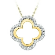 MACEY WORLDWIDE JEWELRY 10K Yellow Gold Diamond Clover Shaped Cutout Necklace Pendant 1/8 Ctw.