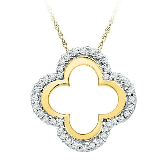 10K Yellow Gold Diamond Clover Shaped Cutout Necklace Pendant 1/8 Ctw.