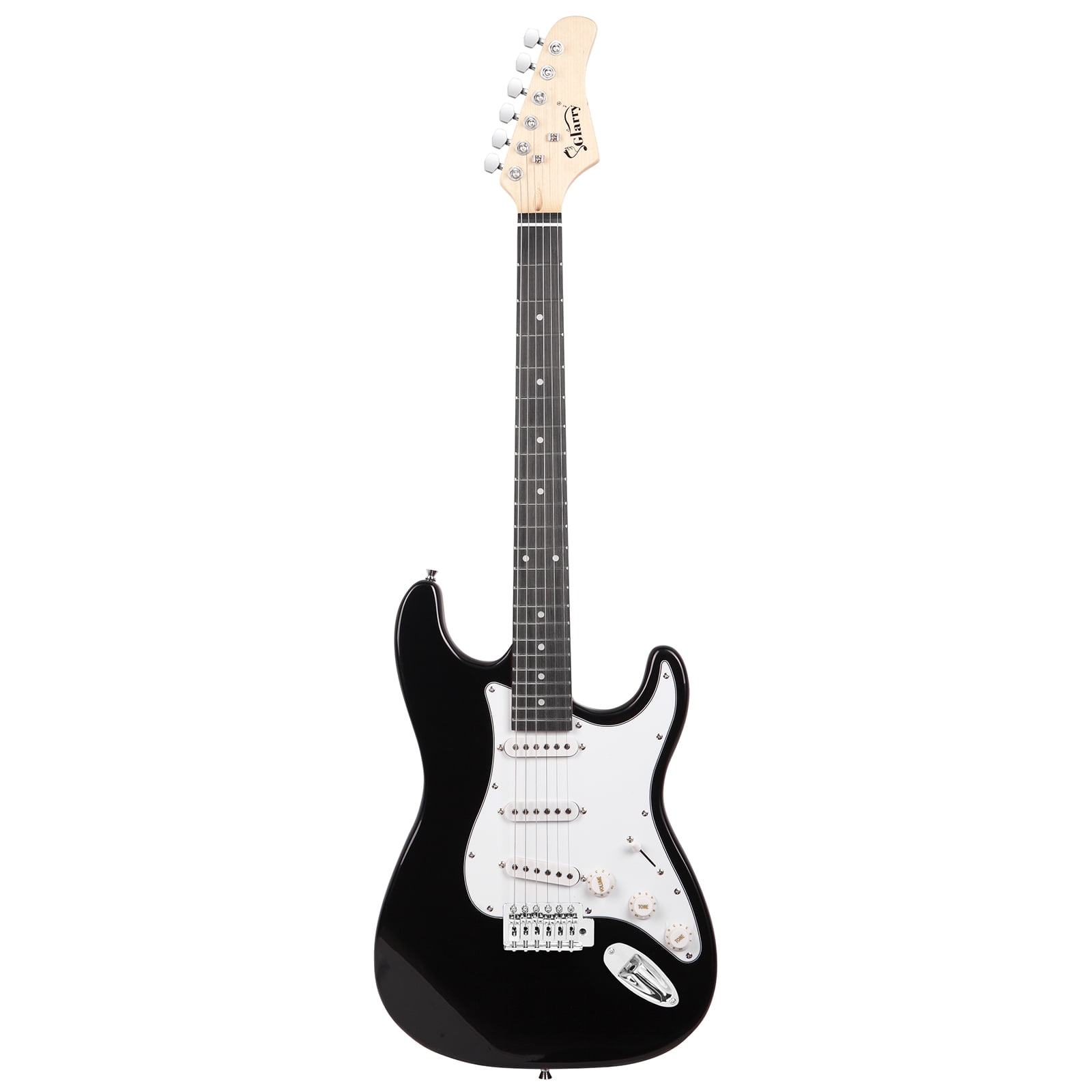 Kepooman GST Stylish Electric Guitar Complete Beginner Kit Full-size Solid-Body SSS Pickups for Starter with White Pickguard, 20W Amplifier, Black