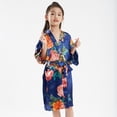 thumbnail image 4 of KYAIGUO Girls Silky Robes Pajamas for Kids Baby，Little Big Boys Silk Satin Night-Robe Print Summer Pj Youth Floral Printing Bathrobe Sleepwear Clothes ,Size 2-14T, 4 of 7