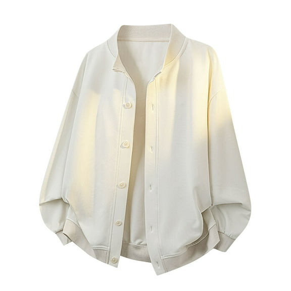 SuTry Men's Casual Jackets Tops Solid Color Loose Pocket Stand-Up Collar Long Sleeved Coats Button Closure Suitable for Cold Weather(White,M)