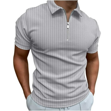Penkiiy Men Casual Solid Turndown Pullover Stripe High Elastic Short Sleeve Blouse T-shirts XL Gray On Clearance