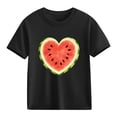 thumbnail image 3 of Girls' Watermelon T-Shirt Heart Print Short Sleeve 100% Cotton Graphic Tee Black,Size 7 T, 3 of 9