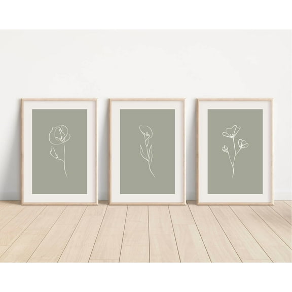 Luvia Sage Green Gallery Wall Set / Sage Green Print Set, Set Of 3 Minimalist Botanical, Sage Green, Modern Wall Decor Set 3 Prints 8x12 UNFRAMED
