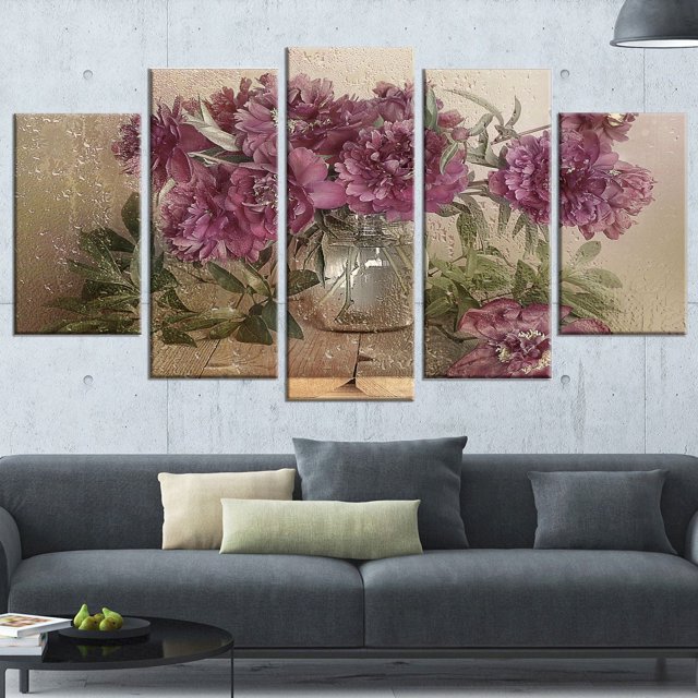 Tableau sur toile imprimée Design Art Bouquet de fleurs rose Peonies