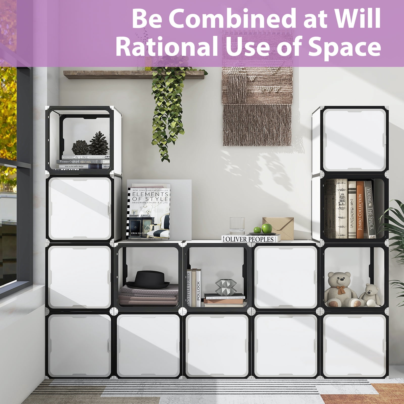 13.6"x12"x12" 4 pcs Home Storage Cabinet with Folding and Combination Function,White